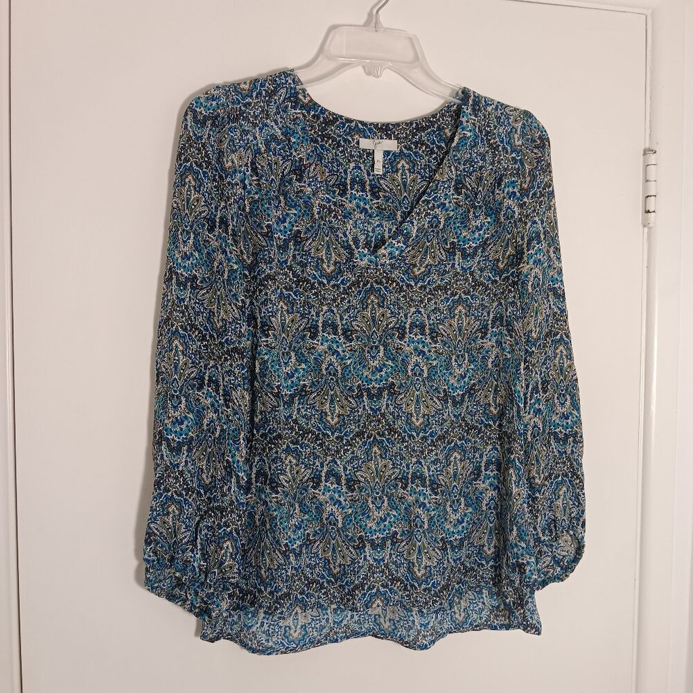 Joie Avonmona silk blouse in a tile blue and multicolor  paisley xs